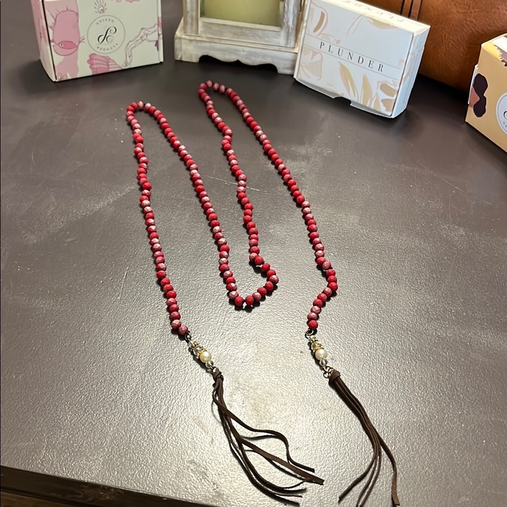 Plunder Red Beaded Necklace with Tassel